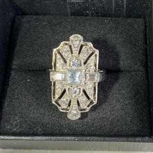 Vintage-Inspired Silver Art Deco  Silver Tone CZ Ring Size 7